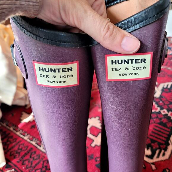 Hunter Rag & Bone Plum Tall Rainboots with Zipper Sz 8 - Picture 5 of 8